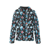 Skull flower roses leave pattern Women's Padded Hooded Jacket