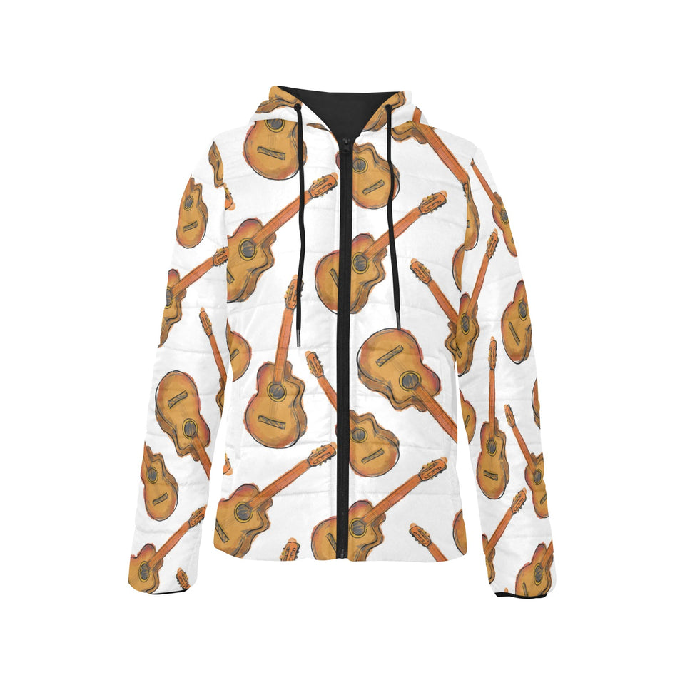 Paint Guitar Pattern Women's Padded Hooded Jacket