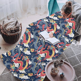 Blue red dragon cloud pattern Blanket Robe with Sleeves