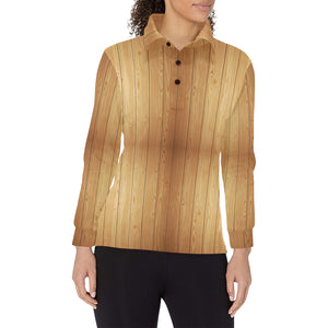 Wood Printed Pattern Print Design 05 Women's Long Sleeve Polo Shirt