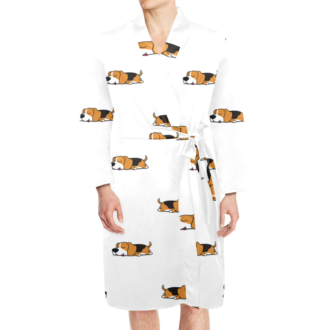 Cute beagle dog sleeping pattern Men's Long Sleeve Belted Night Robe