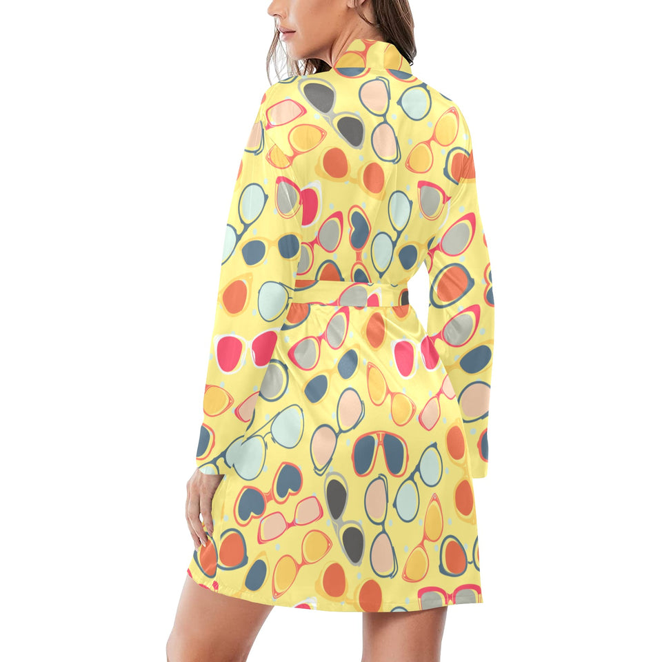 Sun Glasses Pattern Print Design 05 Women's Long Sleeve Belted Night Robe