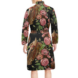 Horse head wild roses pattern Men's Long Sleeve Belted Night Robe