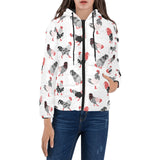 Cool rooster chicken cock floral ornament backgrou Women's Padded Hooded Jacket