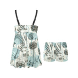 Dragonfly Butterfly Plants insect flower vintage s Chest Sexy Pleated Two Piece Swim Dress