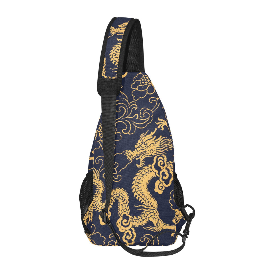 Gold dragon pattern All Over Print Chest Bag