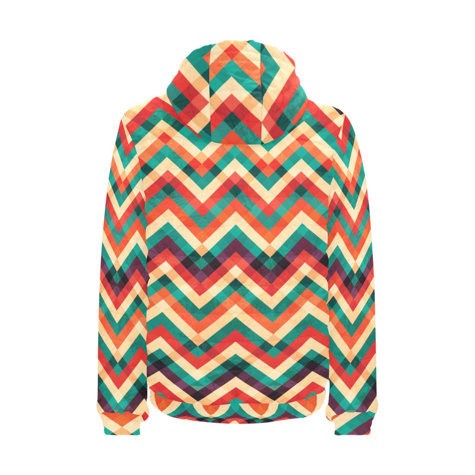 zigzag chevron colorful pattern Men's Padded Hooded Jacket