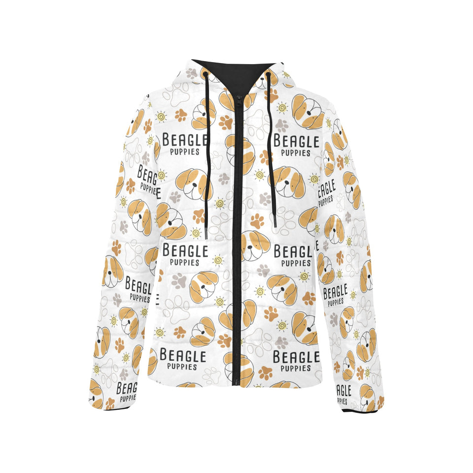 Cute beagle dog pattern background Women's Padded Hooded Jacket