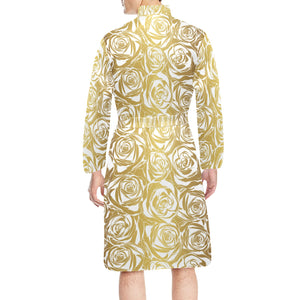 Rose Pattern Print Design 05 Men's Long Sleeve Belted Night Robe