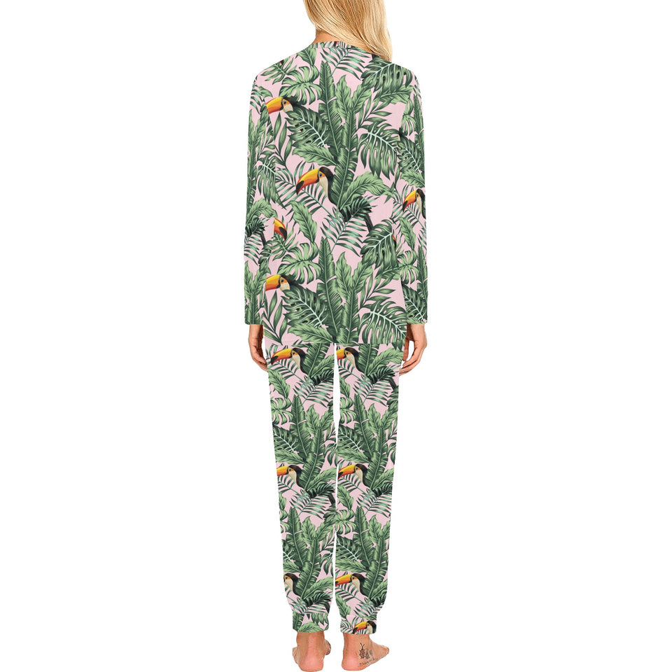 Toucan tropical green jungle palm pattern Women's All Over Print Pajama Set