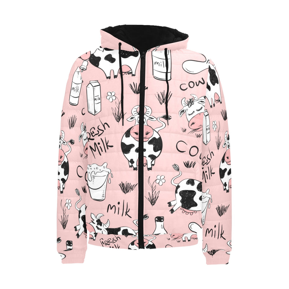 Cows milk product pink background Men's Padded Hooded Jacket