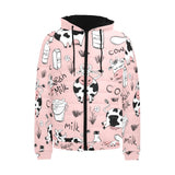 Cows milk product pink background Men's Padded Hooded Jacket