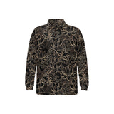 luxurious gold lotus waterlily black background Men's Long Sleeve Polo Shirt
