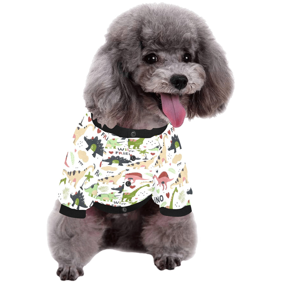 Cute dinosaurs pattern All Over Print Pet Dog Round Neck Fuzzy Shirt