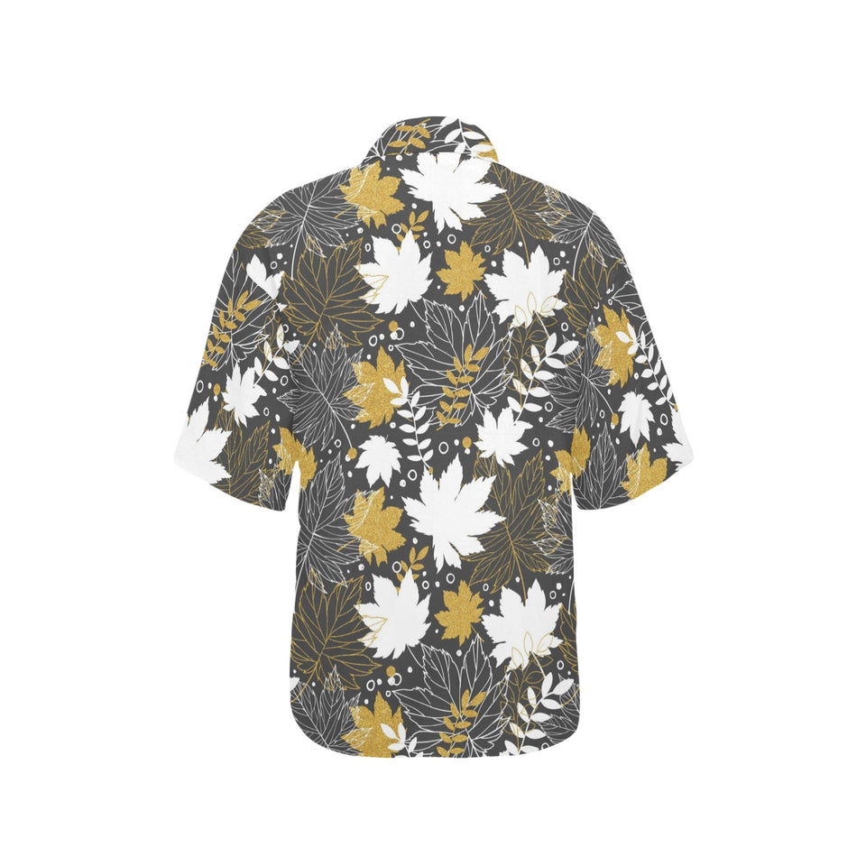 Beautiful gold autumn maple leaf pattern Women's All Over Print Hawaiian Shirt