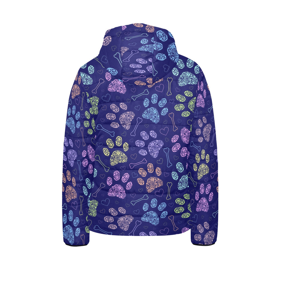 Dog Paws Pattern Print Design 02 Kids' Boys' Girls' Padded Hooded Jacket