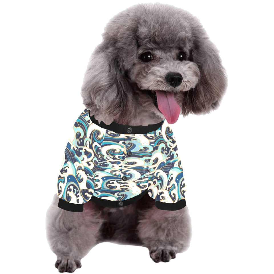 Japanese wave pattern All Over Print Pet Dog Round Neck Fuzzy Shirt