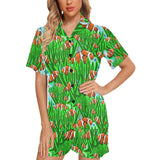 Clown Fish Pattern Print Design 01 Women's V-Neck Short Pajama Set