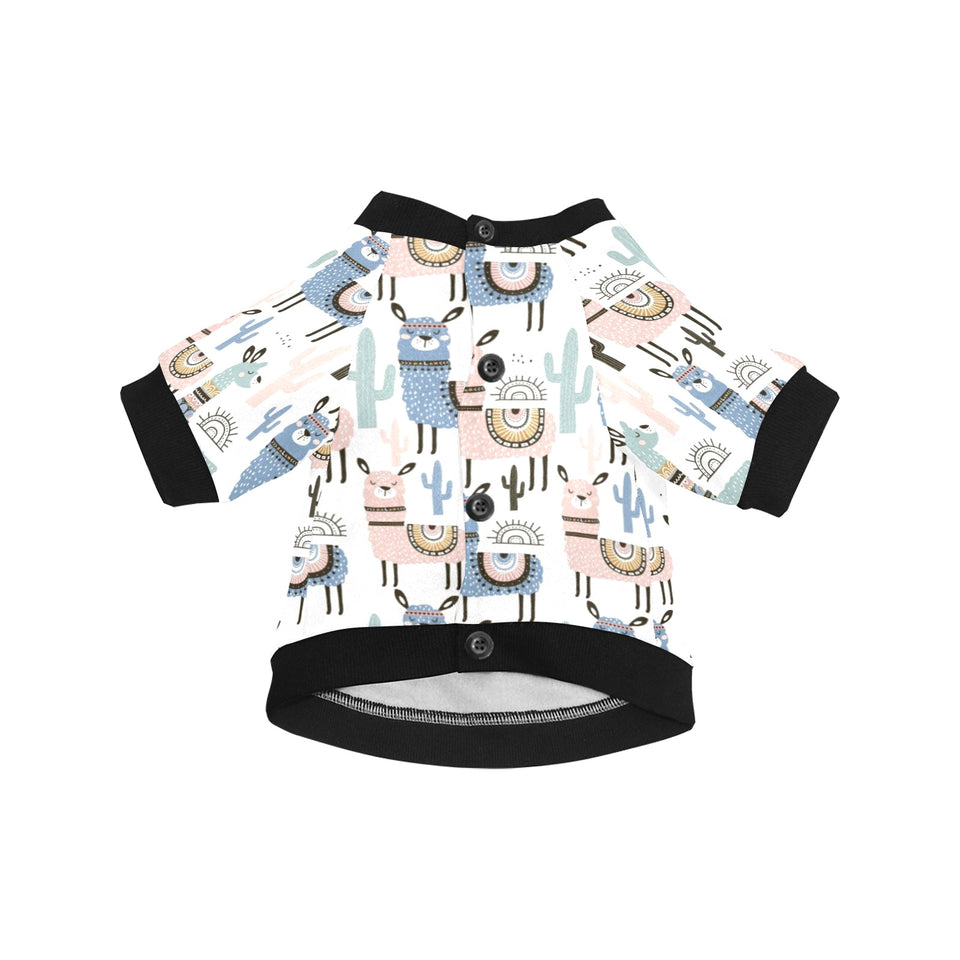 lama Alpaca cactus hand drawn pattern All Over Print Pet Dog Round Neck Fuzzy Shirt