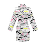 Mustache Beard Pattern Print Design 02 Women's Long Sleeve Belted Night Robe