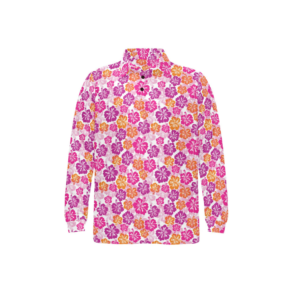 Hibiscus Pattern Print Design 01 Men's Long Sleeve Polo Shirt