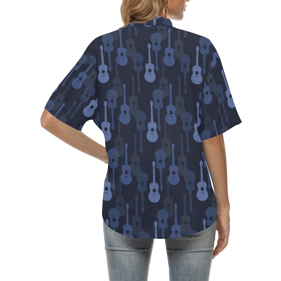 Blue Theme guitar pattern Women's All Over Print Hawaiian Shirt