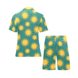 Sun green background Men's V-Neck Short Pajama Set