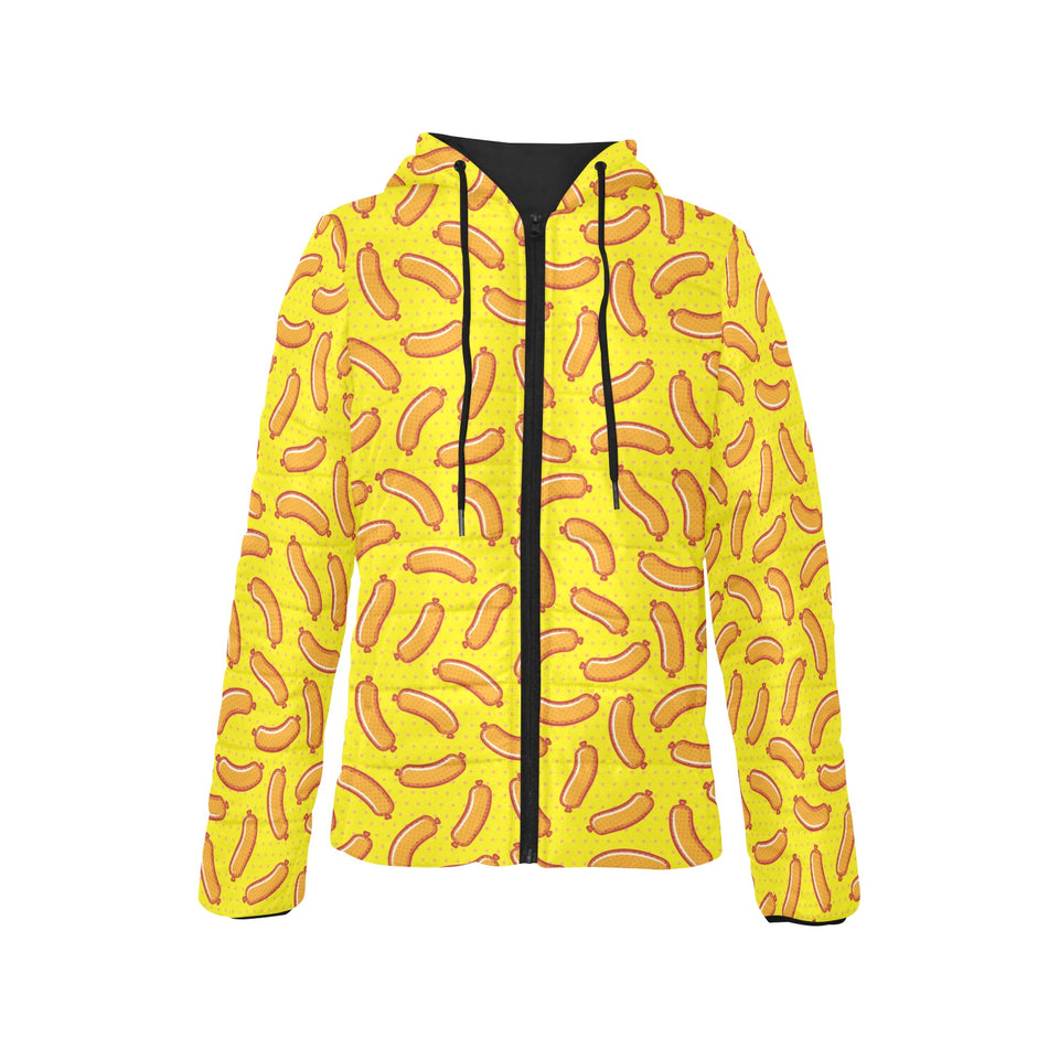 Sausage Pattern Print Design 01 Women's Padded Hooded Jacket
