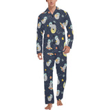 Cute sloth astronaut star planet rocket pattern Men's Long Pajama Set