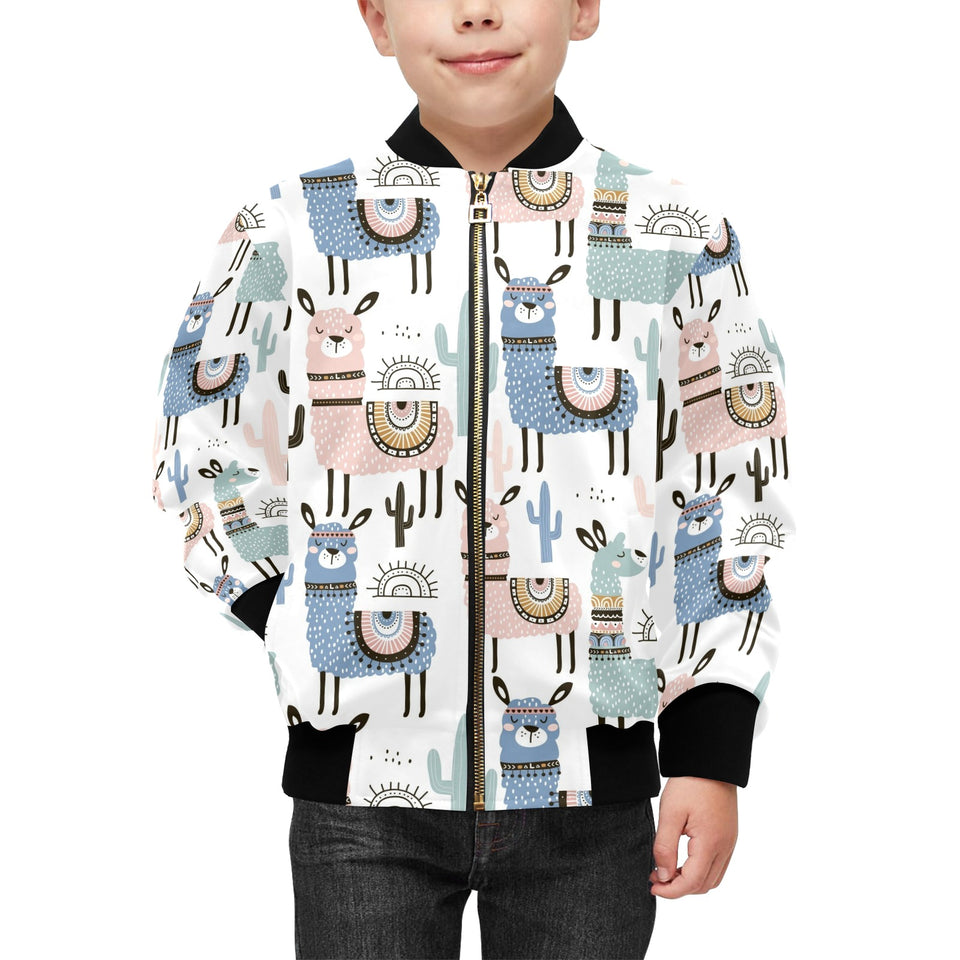 lama Alpaca cactus hand drawn pattern Kids' Boys' Girls' Bomber Jacket