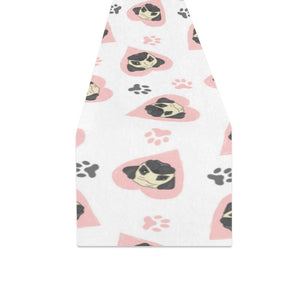 Cute pugs pink heart paw pattern Table Runner