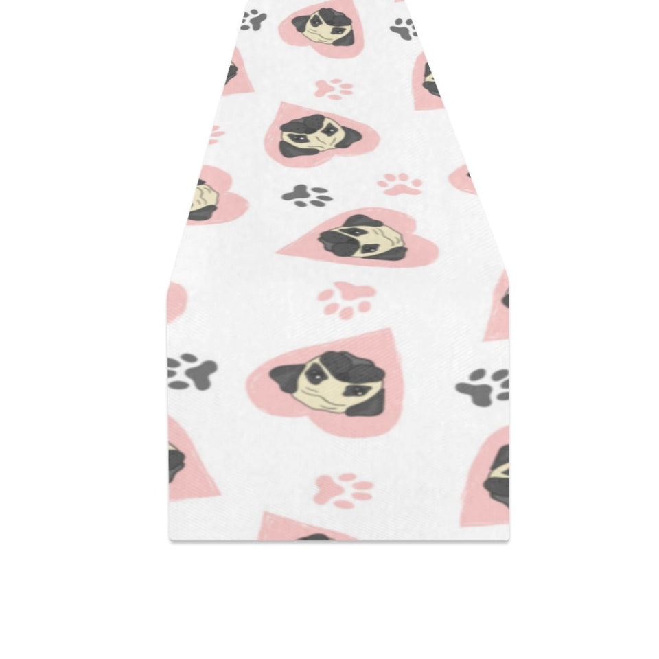 Cute pugs pink heart paw pattern Table Runner