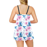 Hummingbird Pattern Print Design 02 Chest Sexy Pleated Two Piece Swim Dress