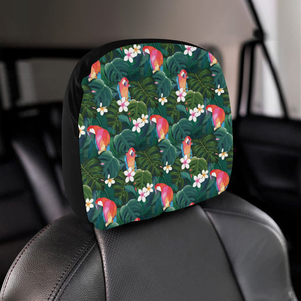 Parrot Palm tree leaves flower hibiscus pattern Car Headrest Cover