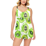 Watercolor kiwi pattern Chest Sexy Pleated Two Piece Swim Dress