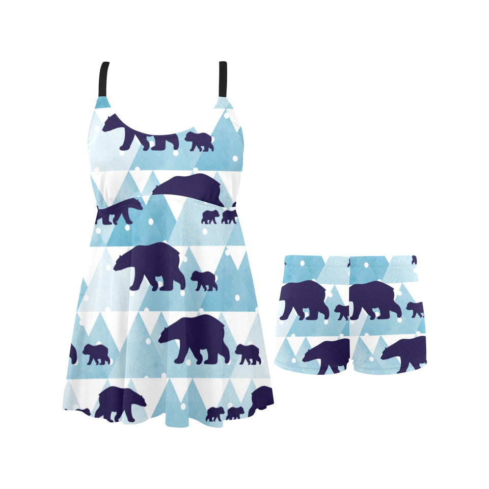 polar bear winter snow pattern Chest Sexy Pleated Two Piece Swim Dress