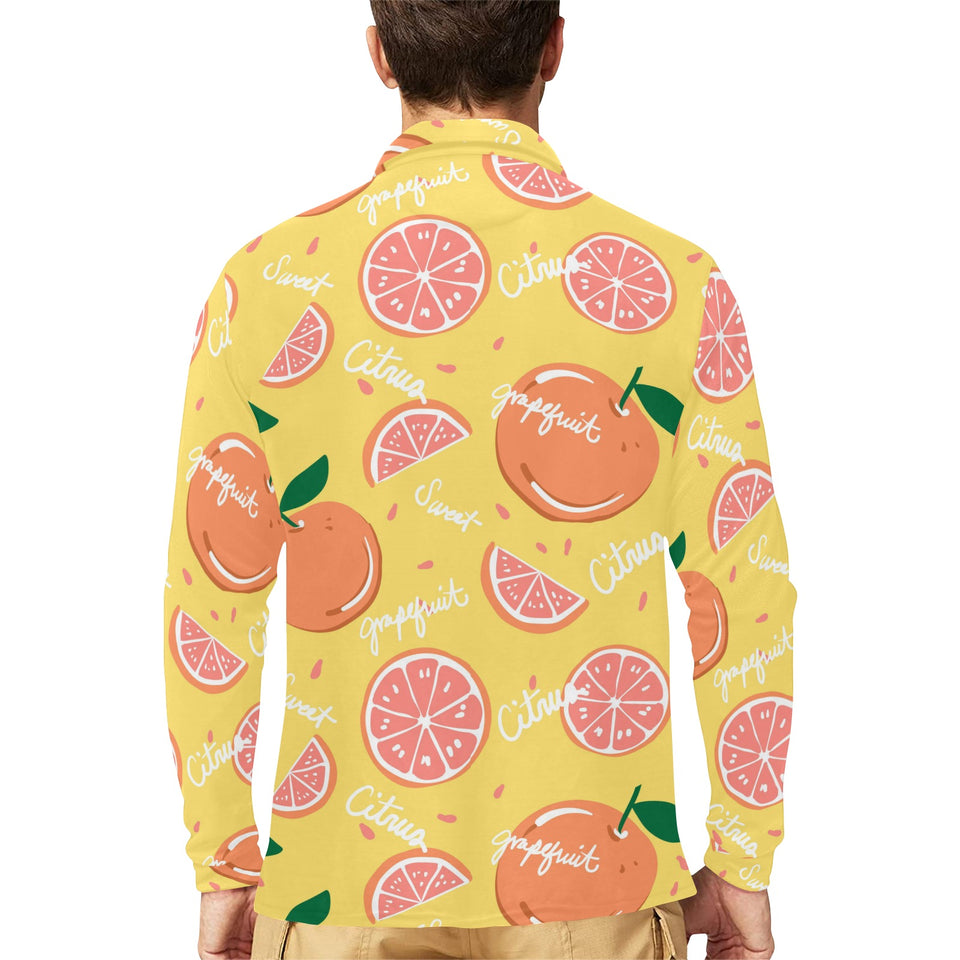 Grapefruit yellow background Men's Long Sleeve Polo Shirt