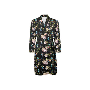 Hummingbird Pattern Print Design 03 Men's Long Sleeve Belted Night Robe