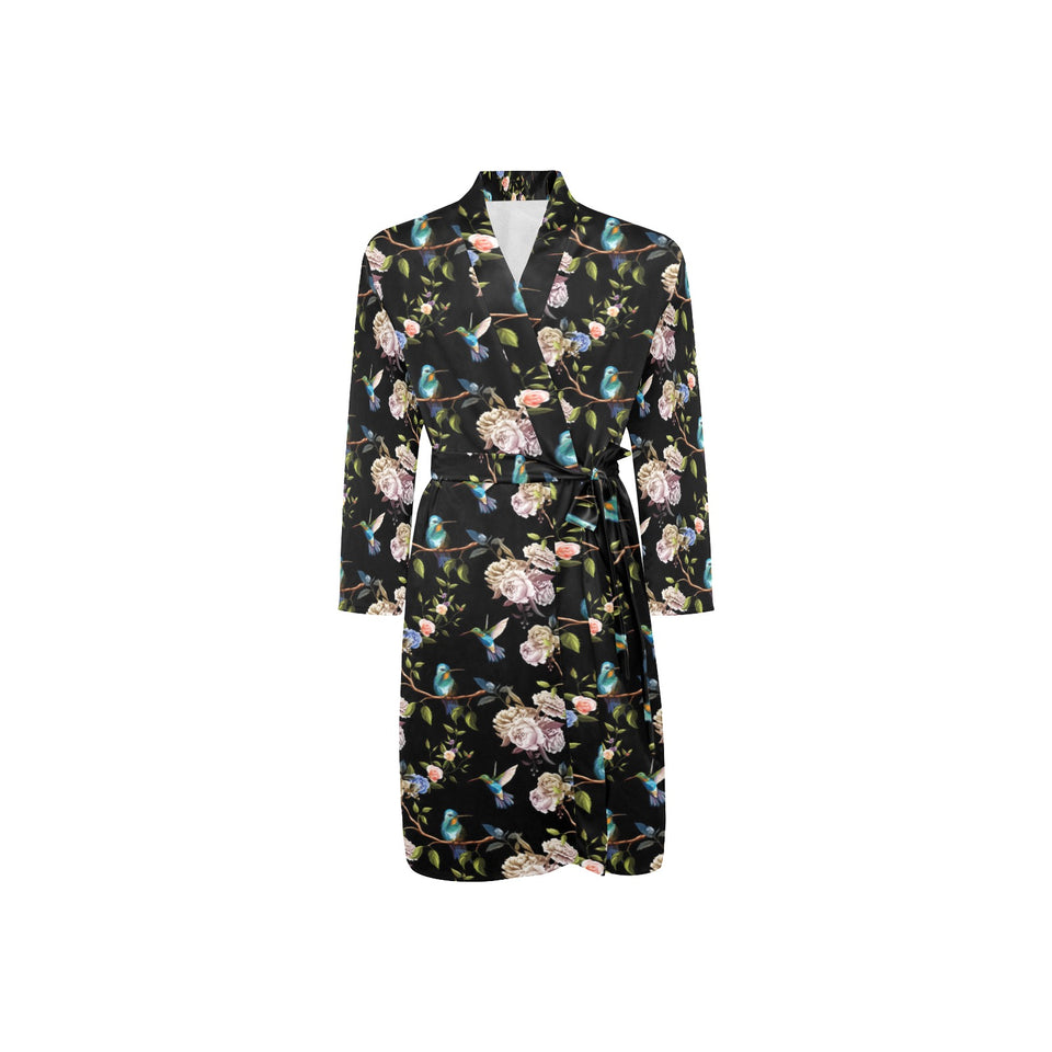Hummingbird Pattern Print Design 03 Men's Long Sleeve Belted Night Robe