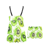 Watercolor kiwi pattern Chest Sexy Pleated Two Piece Swim Dress