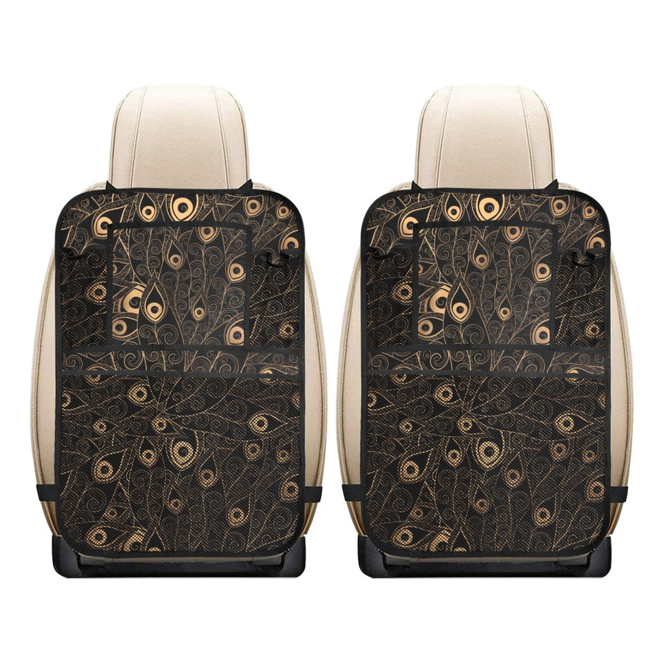 Gold peacock feather pattern Car Seat Back Organizer