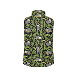 Cute sloths tropical palm leaves black background Women's Padded Vest
