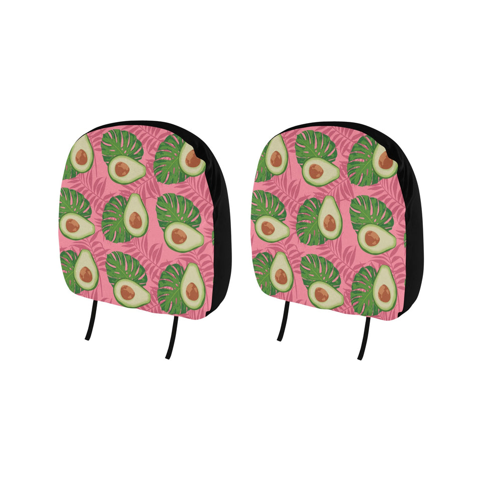 Avocado slices leaves pink back ground Car Headrest Cover