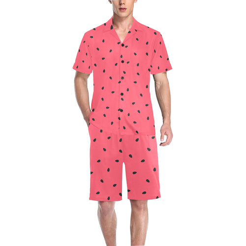 watermelon texture background Men's V-Neck Short Pajama Set