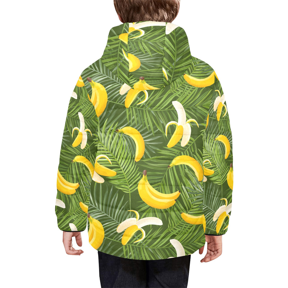 Banana Palm Leaves pattern Kids' Boys' Girls' Padded Hooded Jacket