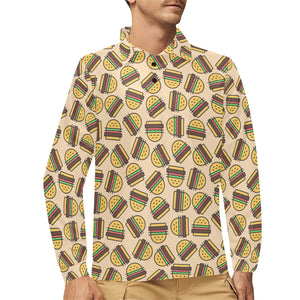 Hamburger Pattern Print Design 01 Men's Long Sleeve Polo Shirt