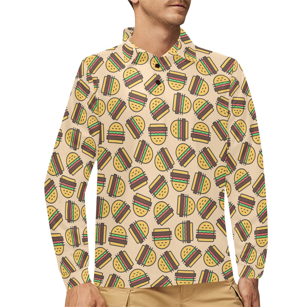 Hamburger Pattern Print Design 01 Men's Long Sleeve Polo Shirt