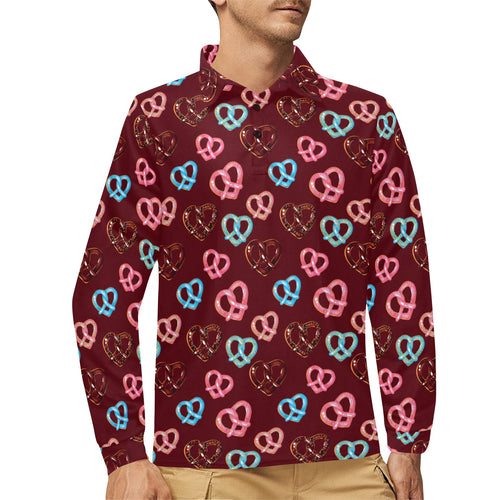 Pretzels Pattern Print Design 05 Men's Long Sleeve Polo Shirt