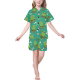 Cute frog dragonfly design pattern Kids' Boys' Girls' V-Neck Short Pajama Set