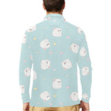 White cute hamsters heart pattern Men's Long Sleeve Polo Shirt